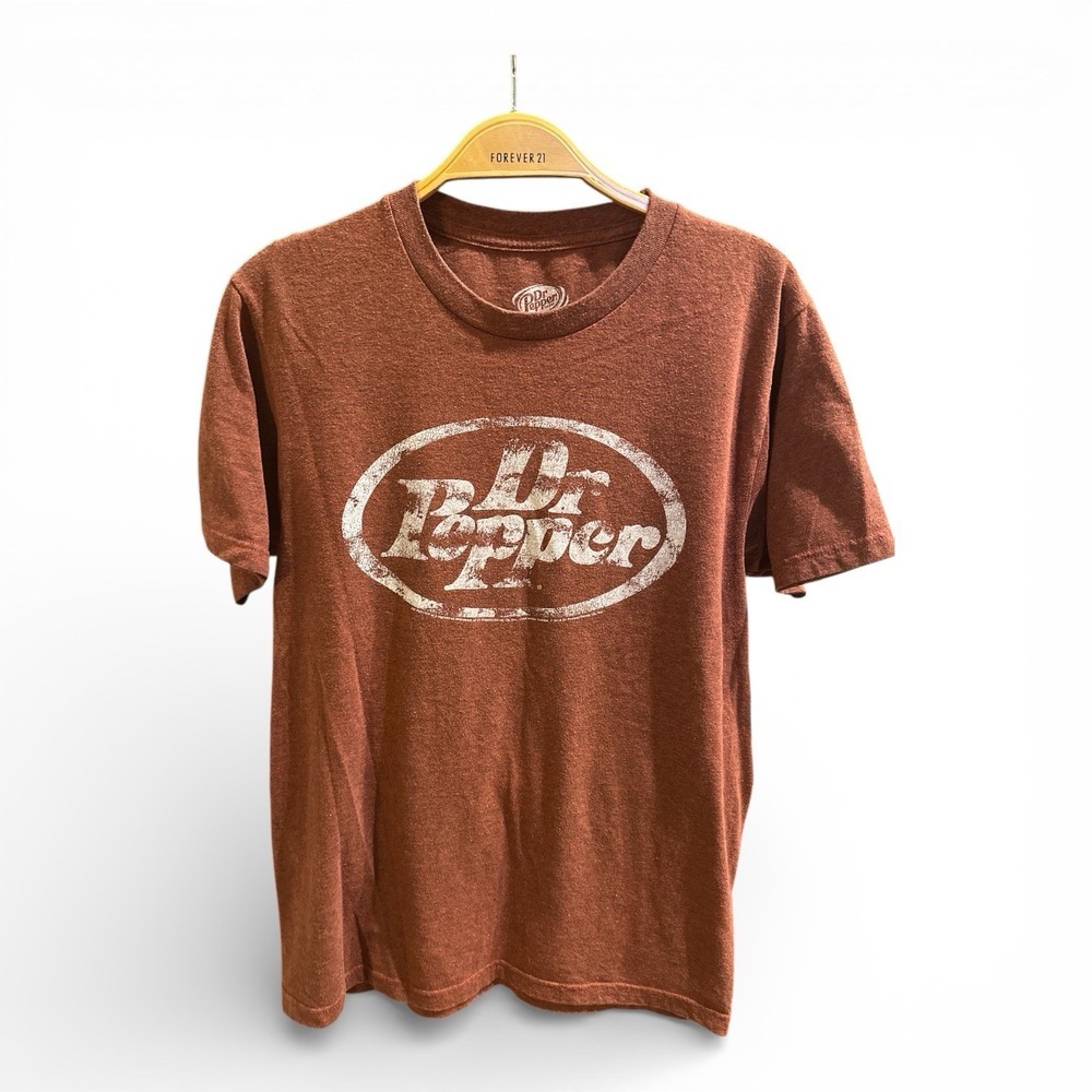 Dr Pepper Logo T Shirt Mens Small Brown Distressed Graphic Tee